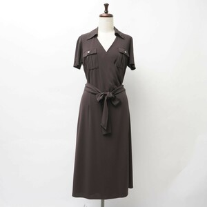  beautiful goods MOGA Moga LAP short sleeves shirt One-piece long height lady's tea color dark brown size 3*JC294