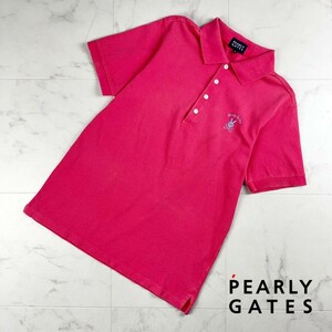 美品 PEARLY GATES パーリーゲイツ ワンポイント刺繍 ポロシャツ トップス メンズ ピンク サイズ5*JC798