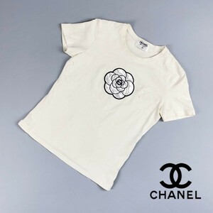 CHANEL シャネル カメリアココマーク刺繍Tシャツ トップス 半袖 レディース 白 ホワイト サイズS*JC777