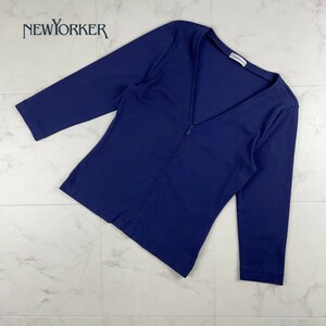 美品 NEWYORKER ニューヨーカー V開きジップトップス レディース 紺 ネイビー サイズL*JC729