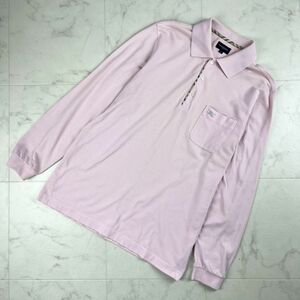 BURBERRY GOLF バーバリーゴルフ 刺繍ポロシャツ 長袖トップス メンズ ピンク サイズL*JC1296