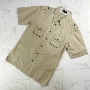 美品 MICHEL KLEIN ミッシェルクラン ミリタリー 襟付き半袖シャツ トップス メンズ ベージュ サイズ46*JC330