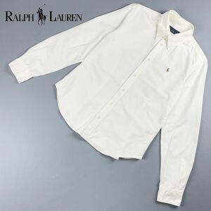 美品 RALPH LAUREN ラルフローレン ポイント刺繍 コットン 長袖シャツ トップス メンズ 白 ホワイト サイズ12 180/104A*JC545