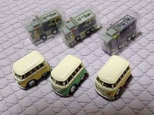 フォルクスワーゲンバス　緑色1台+黄色2台の合計3台セット+オマケ