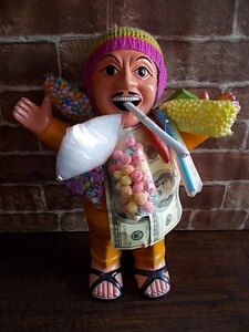  rare! extra-large ekeko doll 37cmpe Roo made . luck better fortune yellow yellow 