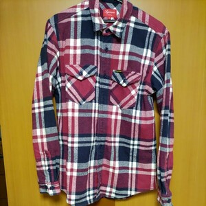 中古 M 秋冬用 厚手生地 Supreme Heavyweight Plaid Flannel Shirt シュプリーム ヘビー フランネル シャツ チェック 赤 ネルシャツ 長袖