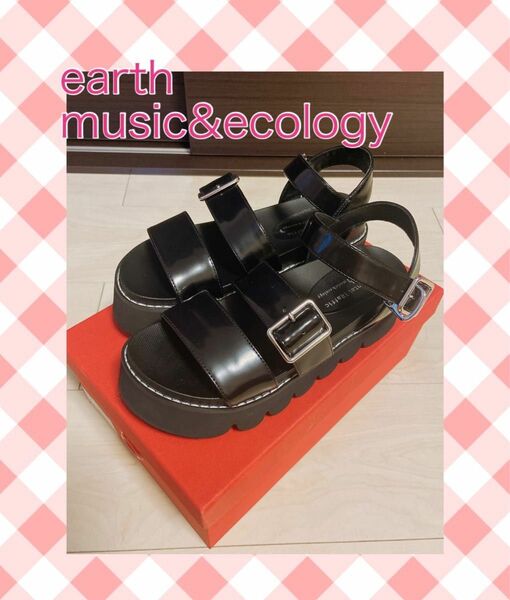 厚底 サンダル シューズ 黒 サイズS レディース earth music & ecology 