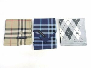 ◆未使用◆BURBERRY/バーバリー◆ハンカチ 3枚セット◆綿100%◆ノバチェック◆ベージュ/ネイビー/グレー◆