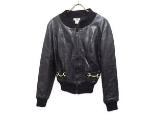 12128 Красота Celine Old Celine Horse Bit Gold Gold Horse Steel Leather -Gyp Bomber Jacket Blouson 38 Black Buddha Vintage