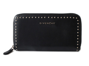 N12870 美品 GIVENCHY ジバンシィ スタッズ レザー 長財布 ブラック 黒 ロングジップウォレット ジバンシー 札入れ 小銭入れ