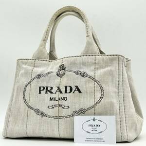 1円●高級●PRADA プラダ カナパS ハンドバッグ トートバッグ 鞄 かばん 三角ロゴ プレート ゴールド金具 キャンバス レディース グレー