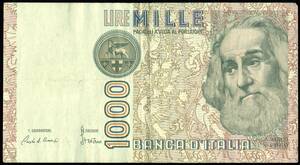 イタリア 1000リレ紙幣 1982年 111mm×60mm　＜CD719319H＞