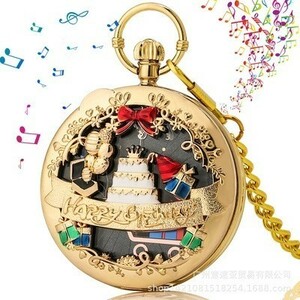 2 men's pocket watch music box HAPPY BIRTHDAY Gold face present quartz happy birthday birthday Gold × black 