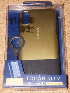 ★新品★ELECOM iPhone X/XS TOUGH SLIM 耐衝撃×薄軽 ストラップ付 ヘアライン ゴールド