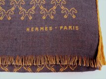 HERMES【エルメス】カシミヤ シルクマフラー☆ネイビー×オレンジ☆ホース柄☆馬柄☆ストール☆ロゴ☆カシシル☆レディース☆箱付☆_画像5