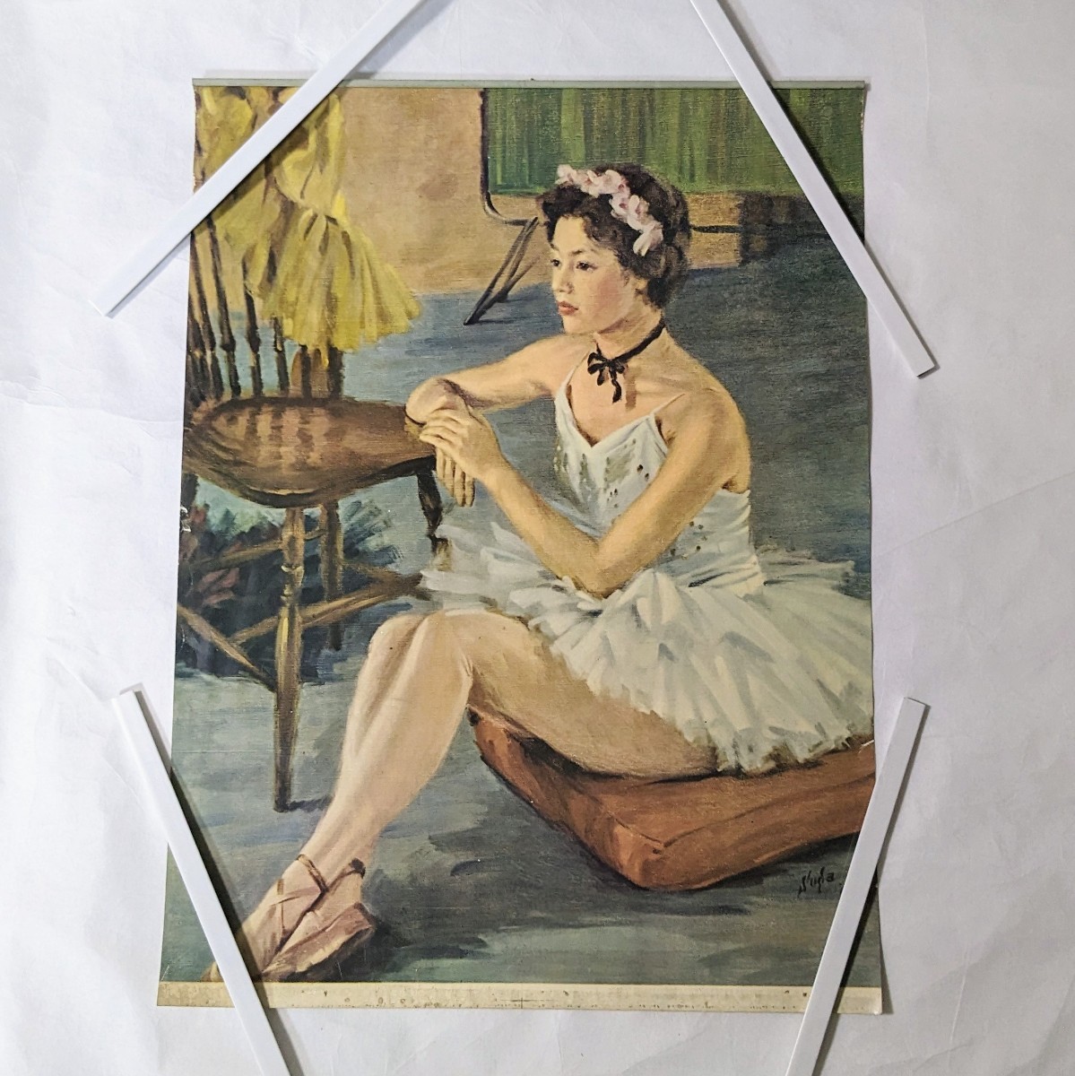 Objet rare Rare 1960 Kinroku Suganuma Peinture à l’huile Style Peinture Figure Ballet Antique Art Affiche Calendrier Mur Suspendu Période Article Antique vintage, antique, collection, imprimé, autres