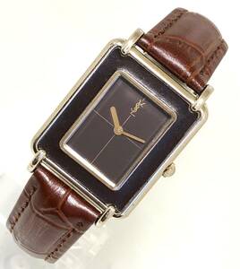 ◆時計(サ60)◆『WH-9508』★YVES SAINT LAURENT ★4-797621★レクタン型 YSLロゴインデックス★BRNクロスライン★稼働品★電池交換済み