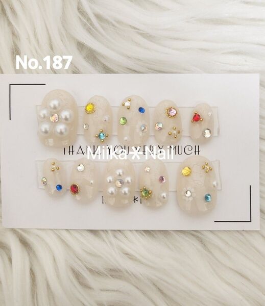 No.187 パールお花×カラフルドットネイル*サイズオーダーはコメント下さい