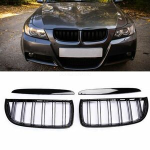 [ free shipping ] front grille Kido knee grill glossy black double line bumper BMW 3 series E90 320i 323i 328i 335i 2005-2008