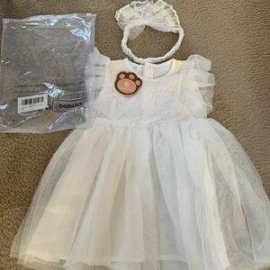 510t2819☆ Baby koi] ベビー服 半袖ワンピース女の子夏 チュールカバーオール髪飾り 赤ちゃん出産準備贈り物フリル無地刺繍通園服