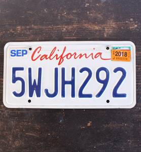 【クリックポスト 送料無料】* カリフォルニア ナンバープレート 2018年 ライセンスプレート カープレート CALIFORNIA 「5WJH292」 63