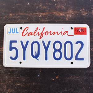 【クリックポスト 送料無料】* カリフォルニア ナンバープレート 2016年 ライセンスプレート カープレート CALIFORNIA 「5YQY802」 73