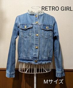 RETRO GIRL レトロガール フリンジ付きデニムジャケット ノーカラー Gジャン ジージャン 