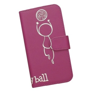 iPhone15 Pro　スマホケース 手帳型 バレーボール 排球 スポーツ モノトーン 棒人間 ピンク