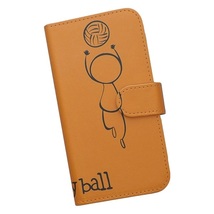 iPhone15 Pro　スマホケース 手帳型 バレーボール 排球 スポーツ モノトーン 棒人間 オレンジ_画像1