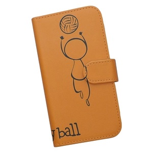 iPhone15 Pro　スマホケース 手帳型 バレーボール 排球 スポーツ モノトーン 棒人間 オレンジ