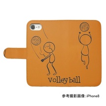 iPhone15 Pro　スマホケース 手帳型 バレーボール 排球 スポーツ モノトーン 棒人間 オレンジ_画像2