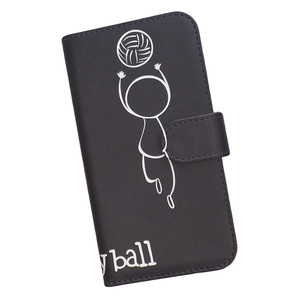 iPhone15 Pro　スマホケース 手帳型 バレーボール 排球 スポーツ モノトーン 棒人間 ブラック