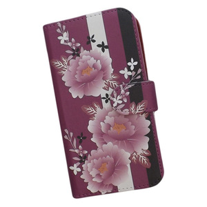 iPhone15 Plus　スマホケース 手帳型 プリントケース 和柄 花柄 牡丹 おしゃれ