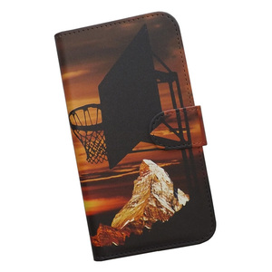 iPhone15 Plus　スマホケース 手帳型 プリントケース バスケットボール シュート 夕日 風景