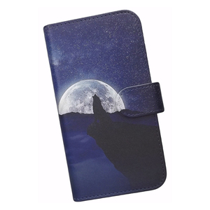 iPhone15 Plus　スマホケース 手帳型 プリントケース 狼 月 山 夜空 星