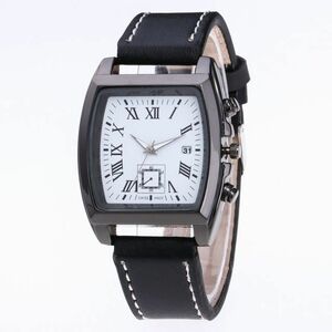 ◆送料無料◆ 新品 スクエア アナログ メンズ ビジネス 腕時計 ブラック ホワイト【ハミルトン オメガ カシオ シチズン セイコー 福袋】
