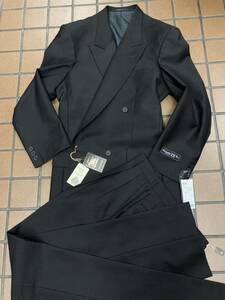 《新品》礼服ダブル 4ッ釦1ッ掛けスーツ サイズ　L(YA6相当) カネボウ Kanebo TEX セットアップ 総裏 ノーベント ブラック フォーマル