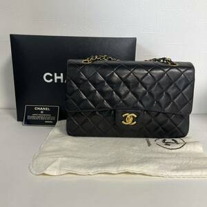 CHANEL デカマトラッセ Wフラップ Wチェーン シャネル ショルダーバッグ ラムスキン レザーブラック ゴールド金具 箱付き