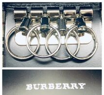 BURBERRY 4連 キーケース ナイロン レザー ブラック FN 734 GJ09 バーバリー 未使用 保管袋 化粧箱 保管品 現状品_画像8