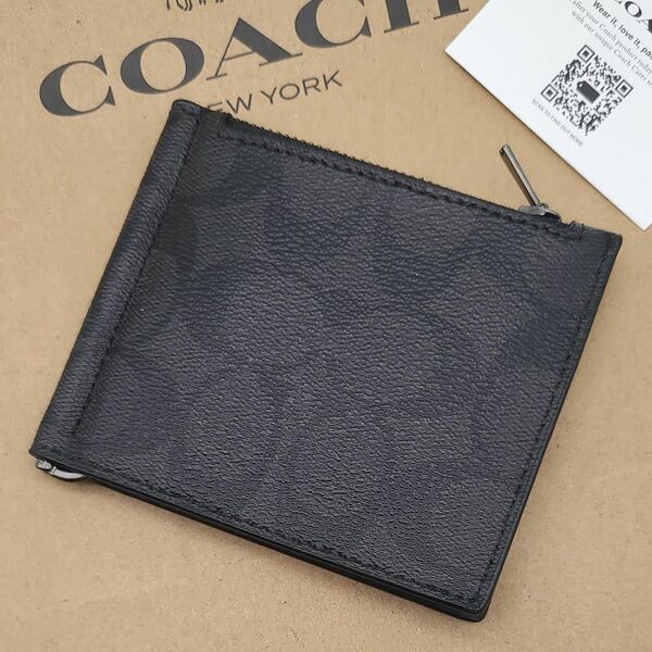 新作　新品　COACH　折り財布　マネークリップ