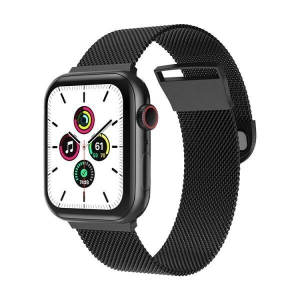 送料無料　黒 42/44/45/49mm/Ultra Apple Watch用 バンド ステンレス製 長さ調節 強力な磁気クラスプ付き