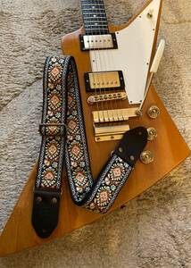 Meekos Orange jacquard guitar strap guitar strap UK hand made 