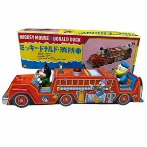 増田屋 ブリキ 当時物 消防車 ディズニー ミッキー ドナルド バッテリーカー バッテリー式 箱付 40cm 昭和 レトロ アンティーク