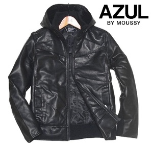 新品! アズールバイマウジー 2WAY フェイクレザー フード ブルゾン ブラック (L) 送料1000円☆AZUL BY MOUSSY メンズ 中綿 防寒 秋冬 黒