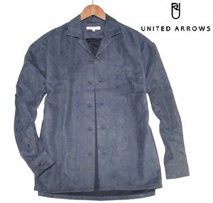 新品! ユナイテッドアローズ スエード調 オープンカラー シャツ ネイビー (L) ☆ UNITED ARROWS メンズ 長袖 ジャケット 紺 青 ★