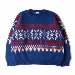 CELINE Celine knitted size :XL 22AW Voxy sweater snow flakes wool nordic snow pattern oversize blue Italy made 