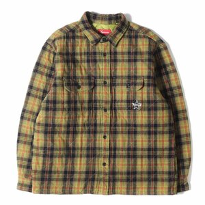 Supreme シュプリーム 21AW スター 刺繍 キルティング チェック ネル シャツ Quilted Plaid Flannel Shirt オリーブ ブラック S 長袖