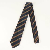 新品同様 GUCCI グッチ 現行タグ インターロッキング GG レジメンタル ウェブライン シルク ネクタイ 321570 4E009 ネイビー イタリア製_画像2