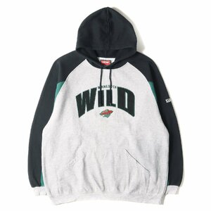 00s NHL MINESOTA WILD オフィシャルパッチ スウェット パーカー 00年代 CCM HOCKEY グレー グリーン ブラック XL ヴィンテージ 古着