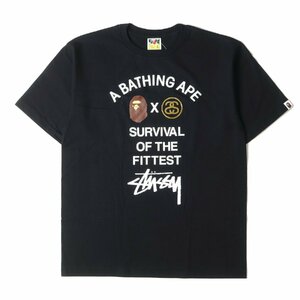 A BATHING APE ア ベイシング エイプ Tシャツ サイズ:XL STUSSY ステューシー 初売り限定 猿顔 SSリンク ロゴ Tシャツ ブラック コラボ